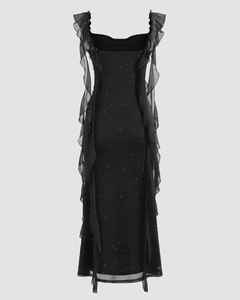 Robe mi-longue Cosmos à effet chatoyant avec volants en organza en cascade - Product Image 3