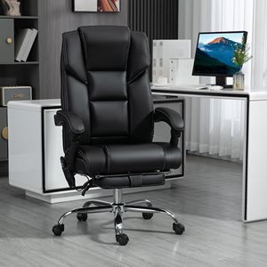 6-Point <b>Vibration</b> <b>Massage</b> Office Chair with Heat PU Leather Adjustable Height Reclining <b>Back</b> Black Chair - Product Image 2