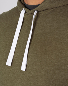 Sweat-shirt à capuche vert olive pour homme, coupe classique, couleur unie, pull décontracté, poche avant, respirant, en coton tricoté, pour l'automne - Product Image 3
