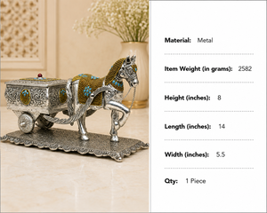Centre de table royal indien traditionnel en métal gaufré, motif chariot de chevaux et pierre sculptée, décoration de luxe artisanale - Product Image 6