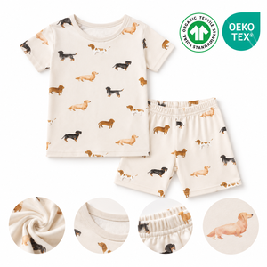 Sufficient Stock Cartoon Bamboo <b>Kids</b> Sleepwear Short Sleeve Baby Pajama Set Two Pieces Children <b>PJS</b> Custom Logo - Product Image 1