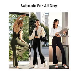 Legging évasé taille haute personnalisé, couleur noire unie, extensible, taille élastique, respirant, écologique, pantalon de yoga - Product Image 6
