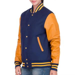 Wholesale Custom Women's Varsity Jacket Letterman Style Leather Sleeves Embroidered Logo Winter Crop Varsity Jackets - Product Image 4