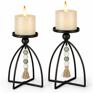 NEW ARRIVAL Gold and Black Candle Holders with Navy Blue Beads Decorative Candle Stands with Tassel Accent for Home and Office - Product Image 6