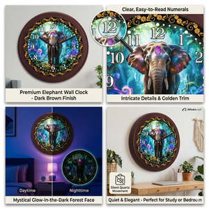 นาฬิกาแขวนผนังรูปช้างสุดหรู Liviya แบบเงียบ ใช้ระบบควอตซ์ พลาสติก พิมพ์ลายดิจิตอล ตกแต่งบ้านได้ตามใจชอบ สำหรับวันแม่และวันคริสต์มาส - Product Image 3