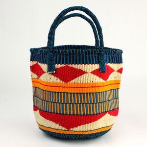 Gorgeous BoHo Style Seagrass <b>Handbags</b> Blue Handle Geometric <b>Red</b> Triangle Woven Straw Tote Fashion Women - Product Image 2