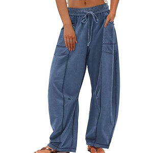 Pantalon cargo pour femme style coréen, coupe large, taille haute, avec cordon de serrage, décontracté, streetwear, joggers - Product Image 6