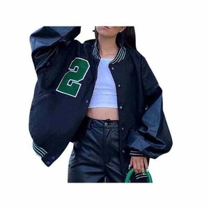 เสื้อแจ็คเก็ตบอมเบอร์ขนสัตว์ทรงโอเวอร์ไซส์สำหรับผู้หญิง สไตล์สตรีทแวร์ คอลเลคชั่นใหม่ปี 2026 แฟชั่นผู้หญิง ชุดยูนิฟอร์มวิทยาลัย เสื้อแจ็คเก็ตเบสบอล - Product Image 3