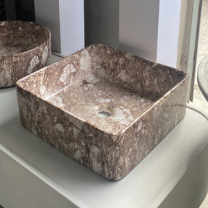 Vasque de salle de bain carrée en marbre poli au design moderne pour installation sur comptoir - Product Image 2