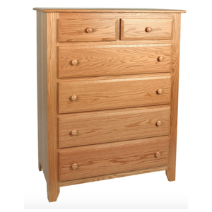 Traditional Solid Teak Wood 6-<b>Drawer</b> <b>Tallboy</b> <b>Chest</b> Dresser with Wooden Knob Handles - Product Image 1