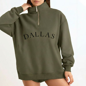 Service OEM ODM Personnalisé – Sweat-shirt long d'hiver pour femme, coupe oversize, lourd, à sequins, avec demi-fermeture éclair sur le devant et col montant, idéal pour les sororités - Product Image 6