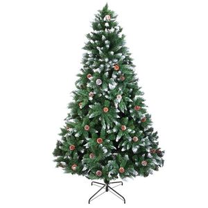 Árbol de Navidad de 6 pies con 920 ramas, pulverización de nieve blanca y conos de pino (YJ) - Product Image 1