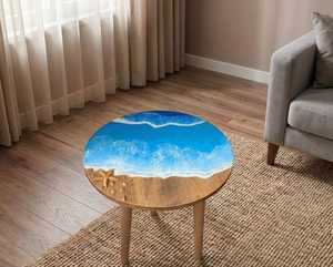 Round Beach Inspired <b>Epoxy</b> <b>Resin</b> Wood <b>Table</b> Handmade Coastal Accent <b>Table</b> Custom Luxury Living Room Furniture - Product Image 5