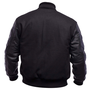Men'<b>s</b> Black Varsity <b>Jacket</b> With Leather Sleeves Stand Collar Casual Autumn Wear - Product Image 6