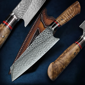 Couteau de chef en acier Damas, manche en bois, style japonais, avec étui en cuir, lame forgée à la main, ambidextre, couteau de cuisine - Product Image 6