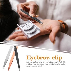 Ensemble de pinces à sourcils courbées en acier inoxydable sans soudure, étui en PU, pointes inclinées, pinces de précision durables pour une épilation classique - Product Image 4