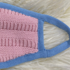 Blue and Pink Trim Knit <b>Headband</b> and Face Mask Set Soft Stretch Winter Ear Warmer Matching Fashion Accessories Comfortable - Product Image 2