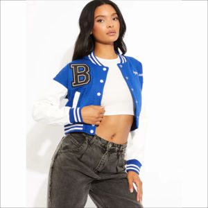Chaqueta Varsity Corta para Mujer, Chaqueta Bomber de Béisbol de Primera Calidad OEM con Mangas de Cuero - Product Image 4
