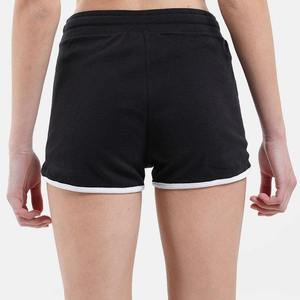 Shorts en tricot noir taille haute pour femme avec bordure blanche, cordon de serrage, coupe décontractée, style classique, couleur unie, tissu en coton respirant - Product Image 4