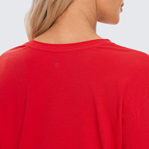 Wholesale Summer Cotton Short Sleeve <b>crop</b> <b>top</b> T Shirt Round Neck Casual Knitted Plain <b>red</b> color <b>crop</b> T shirt Cheap Price OEM - Product Image 3
