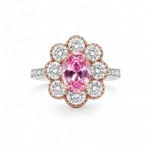 Bague en or 18 carats bicolore |   Diamant naturel et saphir rose de laboratoire |   Bague de cocktail de luxe |   Bijoux fins de mariage pour femmes - Product Image 1