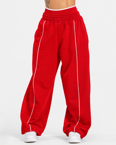 Conjunto de chándal de dos piezas para mujer al por mayor: Chaqueta con cremallera y contraste de líneas, pantalón de pierna ancha de ajuste relajado, ropa a juego. - Product Image 5