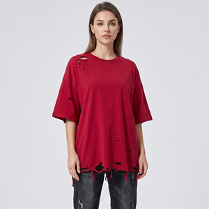 Camiseta Elegante para Mujer con Efecto Desgastado, Top Cómodo de Mezcla de Algodón con Aspecto Artístico Lavado, Corte Relajado, Personalizable - Product Image 6