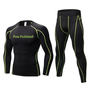 ชุดเสื้อแขนยาวและกางเกงวิ่งออกกำลังกายสำหรับผู้ชาย RTS Custom Athletic Compression - ผลิตจากผ้าถักผสมสแปนเด็กซ์/โพลีเอสเตอร์ เป็นมิตรต่อสิ่งแวดล้อม สีพื้นสำหรับฤดูหนาว - Product Image 1