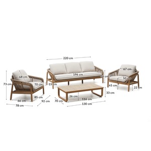Ensemble de meubles de patio haut de gamme en teck massif avec corde tressée à la main – Ensemble canapé et table basse d'extérieur pour jardin et hôtel de luxe - Product Image 6
