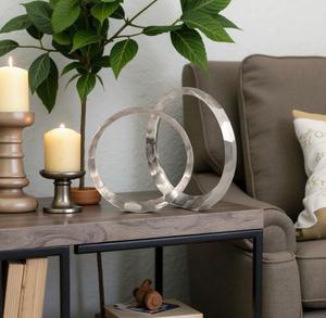 Jaffs Exports Handmade Aluminium Circular Tabletop Sculpture Set 2Pcs Eco-Friendly Durable Modern Design Art <b>Decor</b> for Home - Product Image 3