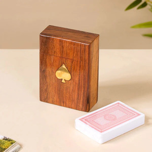 Boîte à cartes en bois avec incrustation de pique en laiton, rectangulaire, décoration intérieure, pour table, durable, style rustique, accessoire de salon - Product Image 1