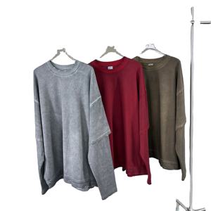 T-shirts pour hommes de qualité supérieure, à la mode, nouveau style, coupe classique, double couche, 100% coton, manches longues, lavage à l'acide - Product Image 3