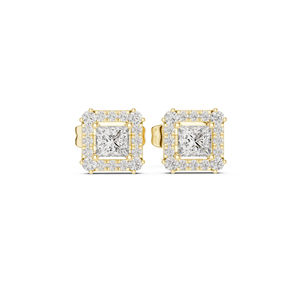 Pendientes de compromiso de oro amarillo de 14 quilates con diamantes cultivados en laboratorio, talla redonda y princesa, para mujer |   Diamante Cultivado Nuevo - Product Image 1