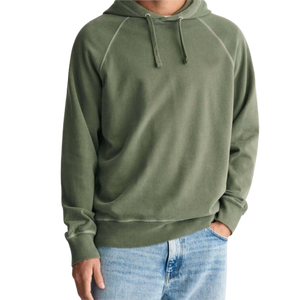 Sudadera con Capucha para Hombre, Color Verde Oliva Sólido, Manga Raglán, Algodón French Terry, Corte Regular Informal, para Otoño - Product Image 1