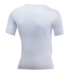 T-shirt de compression pour homme à manches courtes, séchage rapide, sous-vêtement de sport pour la gym, la course et l'entraînement, blanc et noir - Product Image 3