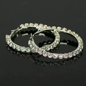 Hermosos pendientes de aro con diamantes naturales de corte redondo para novia, oro blanco de 14k - Product Image 3