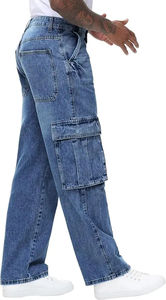 Jeans Casuales Personalizados OEM para Hombre, Cintura Media, Transpirables, 100% Algodón, Lavado Ácido, Cintura Elástica, Seis Bolsillos Cargo, Hechos para Invierno - Product Image 3