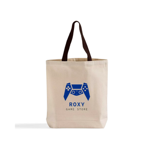 Sac fourre-tout en coton 100% naturel imprimé avec soufflet, réutilisable, pour le shopping, avec longues poignées, logo personnalisé pour la vente au détail et la vente en gros - Product Image 3