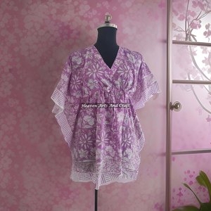 Vestido Maxi de Noche para Mujer con Estampado Artesanal, Estilo Kaftan Étnico Africano en Corte Corto KFCS181, Hecho de Algodón, Talla XL - Product Image 2