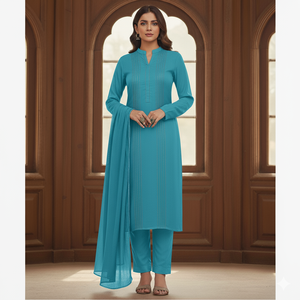 Ensemble Salwar Kameez en Rayonne Turquoise pour Femme, Tenue Traditionnelle Indienne et Pakistanaise Longue, Décontractée, Coupe Classique, Infroissable - Product Image 2