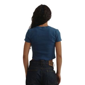 Camiseta Corta para Mujer en Color Azul, Algodón Suave, Corte Ajustado, Manga Corta, Estilo Casual, Básica - Product Image 2