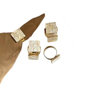 Sparkle Mother of Pearl Brass Napkin Rings for Wedding Event <b>Party</b> <b>Table</b> Settings Decoration Round Shape Napkin Holder - Product Image 1