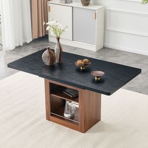 Table de cuisine et de salle à manger rectangulaire extensible noire de 59 à 71 pouces avec espace de rangement - Product Image 4