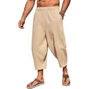 2025 <b>Men's</b> Cotton Harem Capri Pants <b>3</b>/<b>4</b> Beach <b>Shorts</b> Customizable Yoga Beach Baggy Casual Elastic Waist Hippie Boho Style - Product Image 1