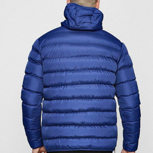 Blouson matelassé pour homme, bleu, à capuche, coupe-vent, décontracté, hiver, en polyester, rembourrage épais, longueur standard, avec fermetures éclair - Product Image 3
