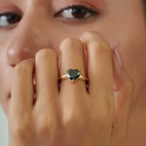 Productos en Oferta, Precio al por Mayor, Anillo Solitario con Forma de Corazón de Diamante Negro, Oro Amarillo K14, Joyería de Compromiso, Fabricante - Product Image 4