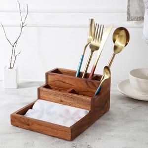 Porte-serviettes en bois moderne, écologique et fait main, avec compartiments pour couverts, organisateur de table pour cuisine, restaurant, café, comptoir - Product Image 5