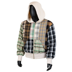 Veste à capuche en patchwork à carreaux pour homme, coupe classique, décontractée, pour l'automne, avec poche, tissu tissé - Product Image 1