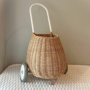 Cesta de mimbre para bebé con ruedas, carrito de almacenamiento, maleta con ruedas, cestas de mimbre naturales. - Product Image 4