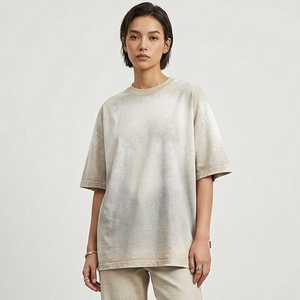 Sun Faded Wash T Shirts Women 100% Cotton Polyester Sun Faded Tee Shirt Ladies Drop Shoulder Washed Sun Faded TShirts Ladies - Product Image 1